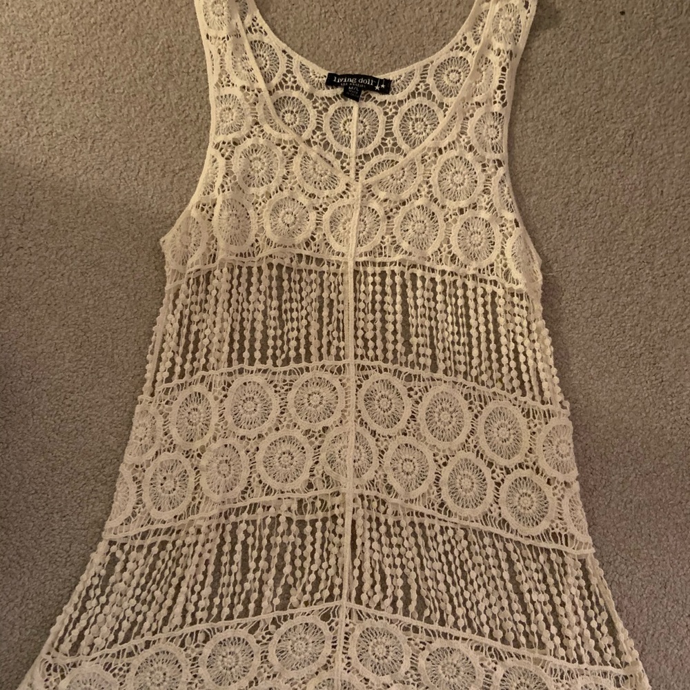 living doll lace swimsuit coverup: cream, size m/l